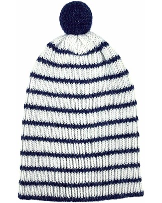 Esencia PomPom Hat, Ivory/Navy Stripes (3-4 years) - 100% Alpaca wool Winter Hats