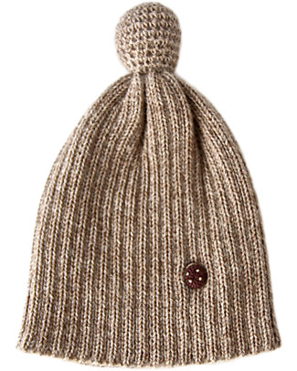 Esencia PomPom Hat with Ladybug, Pebble (1-2) - 100% Alpaca wool Winter Hats