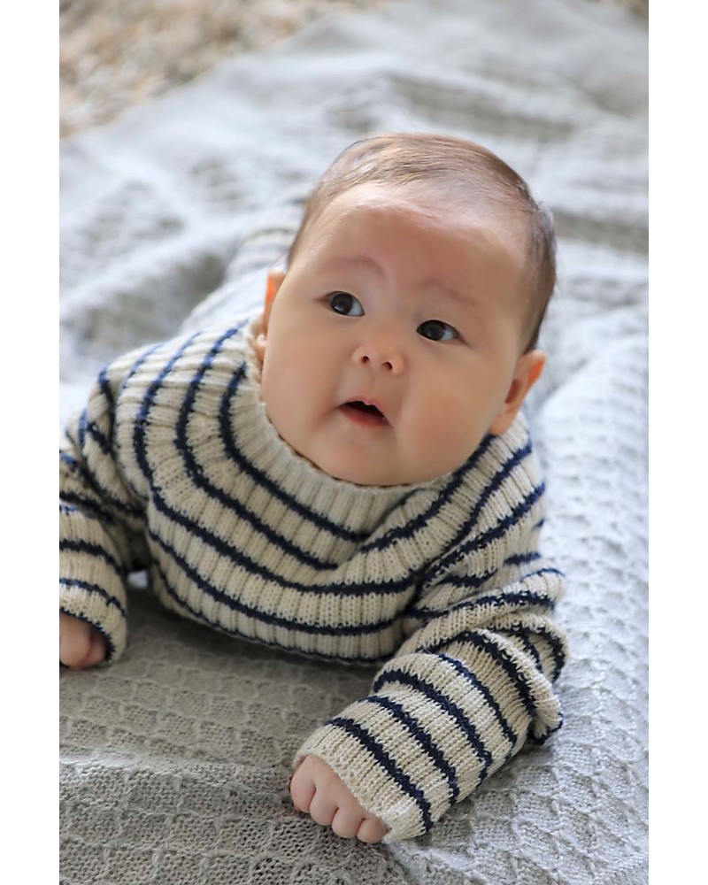 Esencia Striped Rib Sweater, Ivory/Navy - 100% alpaca wool unisex (bambini)