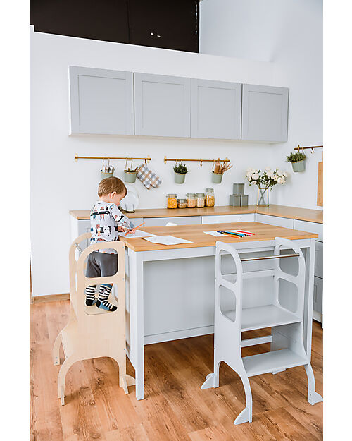 Ette Tete Convertible Montessori Learning Tower Step'n'Sit, White with  Silver Clasp Locks unisex (bambini)