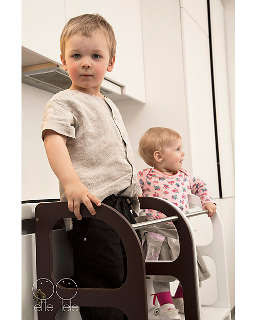 Ette Tete Convertible Montessori Learning Tower Step'n'Sit, Brown with Antique Brass Clasp Locks Montessori Towers