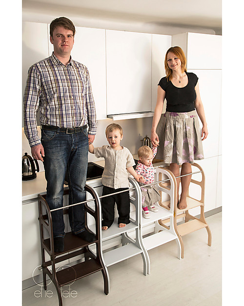 Ette Tete Convertible Montessori Learning Tower Step'n'Sit, Brown with Antique Brass Clasp Locks Montessori Towers