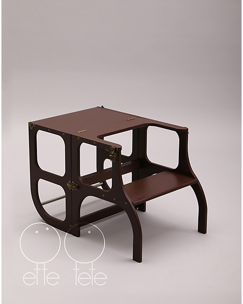 Ette Tete Convertible Montessori Learning Tower Step'n'Sit, Brown with Antique Brass Clasp Locks Montessori Towers