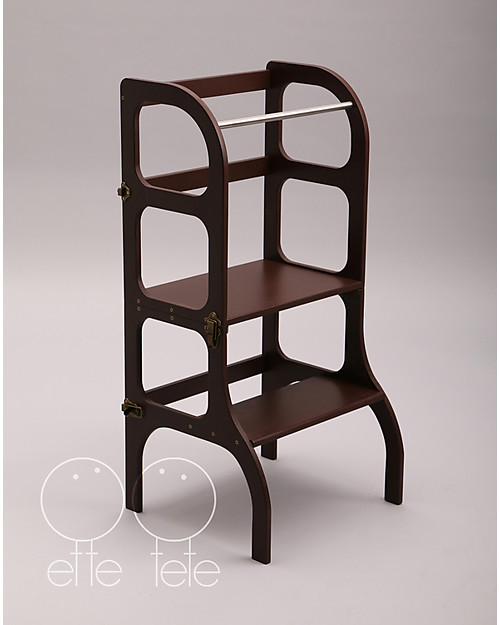 Ette Tete Convertible Montessori Learning Tower Step'n'Sit, Brown with Antique Brass Clasp Locks Montessori Towers