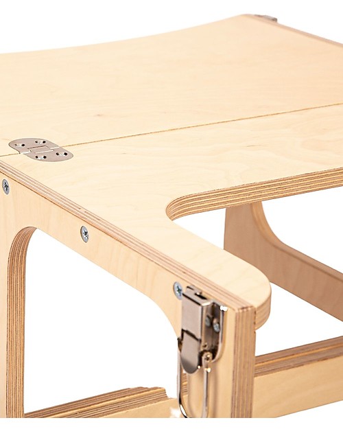 Ette Tete Convertible Montessori Learning Tower Step'n'Sit, Natural with Silver Clasp Locks Montessori Towers