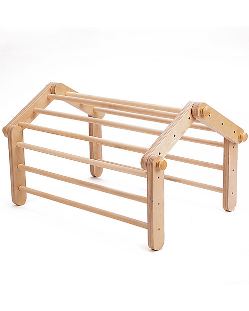 Ette Tete New Adjustable Pikler Wooden Triangle Mopitriwith Ramp, Natural - The safe toy for young climbers! Montessori Toys