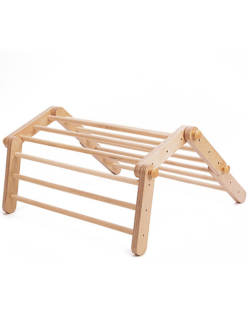 Ette Tete New Adjustable Pikler Wooden Triangle Mopitriwith Ramp, Natural - The safe toy for young climbers! Montessori Toys