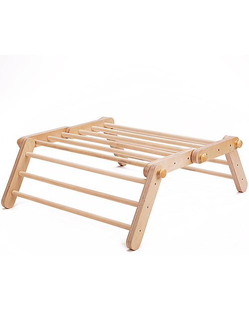 Ette Tete New Adjustable Pikler Wooden Triangle Mopitriwith Ramp, Natural - The safe toy for young climbers! Montessori Toys