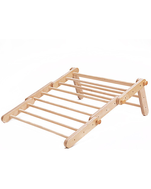 Ette Tete New Adjustable Pikler Wooden Triangle Mopitriwith Ramp, Natural - The safe toy for young climbers! Montessori Toys