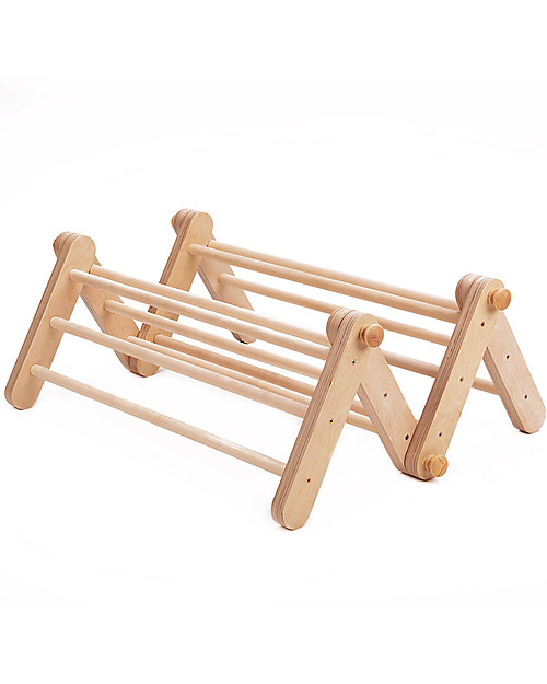 Ette Tete New Adjustable Pikler Wooden Triangle Mopitriwith Ramp, Natural - The safe toy for young climbers! Montessori Toys