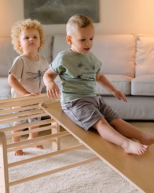 Ette Tete New Adjustable Pikler Wooden Triangle Mopitriwith Ramp, Natural - The safe toy for young climbers! Montessori Toys