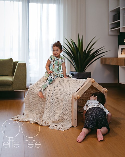 Ette Tete New Adjustable Pikler Wooden Triangle Mopitriwith Ramp, Natural - The safe toy for young climbers! Montessori Toys