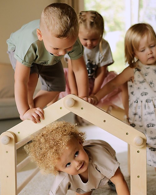Ette Tete New Adjustable Pikler Wooden Triangle Mopitriwith Ramp, Natural - The safe toy for young climbers! Montessori Toys