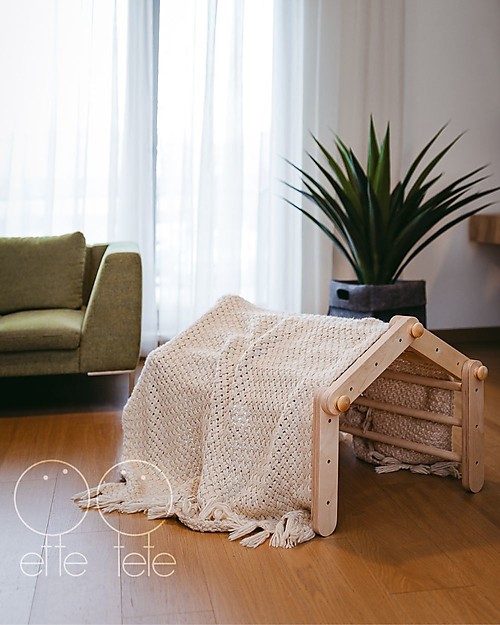 Ette Tete New Adjustable Pikler Wooden Triangle Mopitriwith Ramp, Natural - The safe toy for young climbers! Montessori Toys