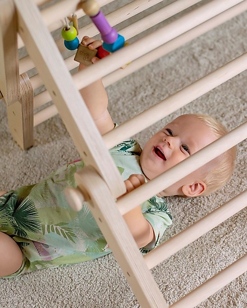 Ette Tete New Adjustable Pikler Wooden Triangle Mopitriwith Ramp, Natural - The safe toy for young climbers! Montessori Toys