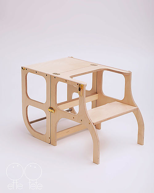 Ette Tete OUTLET - Convertible Montessori Learning Tower Step'n'Sit, Natural with Golden Clasp Locks - Showroom Sample Montessori Towers