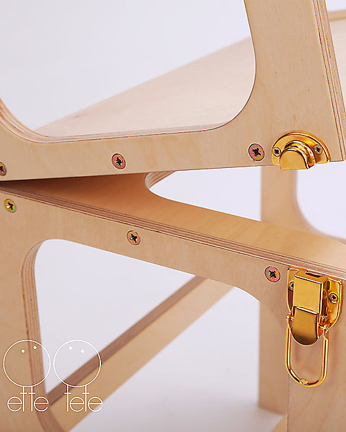 Ette Tete OUTLET - Convertible Montessori Learning Tower Step'n'Sit, Natural with Golden Clasp Locks - Showroom Sample Montessori Towers