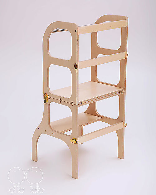 Ette Tete OUTLET - Convertible Montessori Learning Tower Step'n'Sit, Natural with Golden Clasp Locks - Showroom Sample Montessori Towers