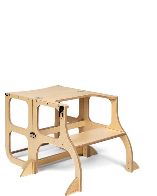 Ette Tete Step'n'Sit Convertible Montessorian Tower - Wood - Natural with Silver Straps - Extra Support Montessori Towers