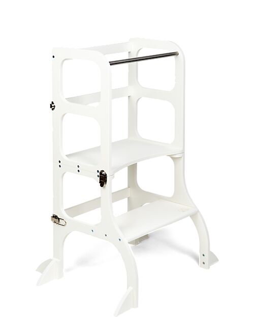Ette Tete Step'n'Sit Convertible Montessorian Tower - Wood - White with  Silver Straps - Extra Stand unisex (bambini)