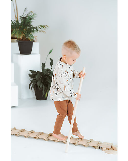 Ette Tete Wooden Balance Beam TipiToo MIDI - Natural - Jute Rope - Perfect for Babies Beginning to Stand Montessori Toys