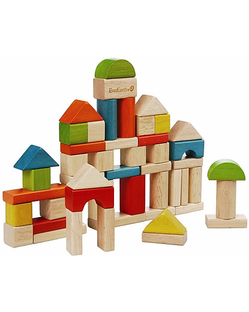 EverEarth Building Blocks, 50 pieces - Castle - High Quality FSC Certified Wood! Wooden Blocks and Construction Sets