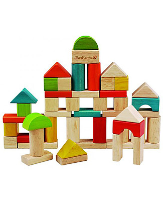 EverEarth Building Blocks, 50 pieces - Castle - High Quality FSC Certified Wood! Wooden Stacking Toys