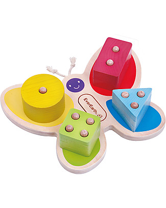 EverEarth Butterfly Stacking Toy with Geometric Figures - FSC Certified Wood! Wooden Stacking Toys