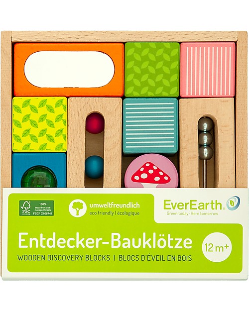 EverEarth Discovery Blocks - Many Different Geometric Shapes - FSC Certified Wood! Wooden Blocks and Construction Sets