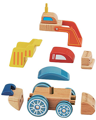EverEarth Interchangeable Car: Digger+Trug+Racing Car - FSC Wooden Toy Cars, Trains & Trucks