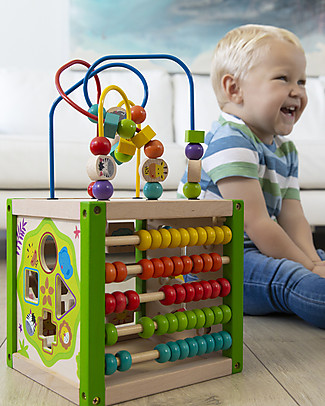 EverEarth My First Multi-play Activity Cube - Hand to Eye Coordination - FSC Certified Wood! Montessori Activity