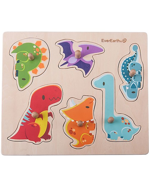 EverEarth Peg Puzzle, Dinosaur - Hand to Eye Coordination - FSC Certified Wood! Wooden Stacking Toys
