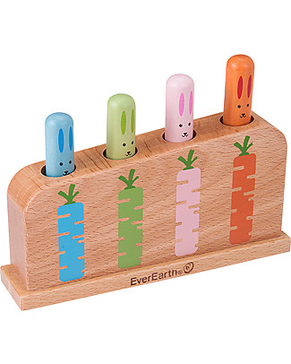EverEarth Pop up Bunny Toy - Push Down Rabbits and Watch them Pop Up - Funny and Eco-friendly Wooden Stacking Toys