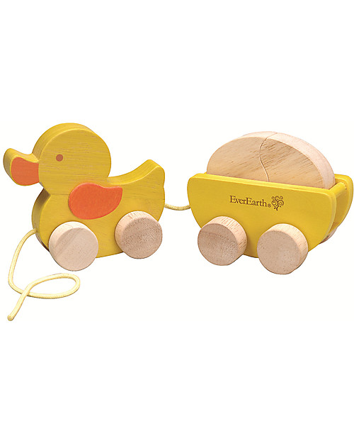 EverEarth Pull along Duck with Egg - Multi-benefits - Certified Wood Pull Toys