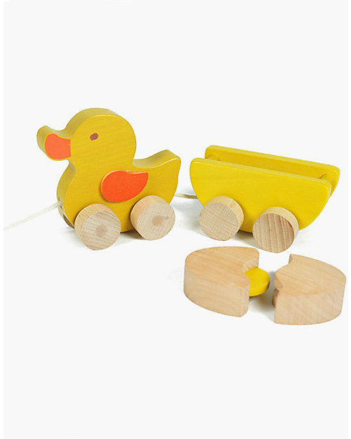 EverEarth Pull along Duck with Egg - Multi-benefits - Certified Wood Pull Toys