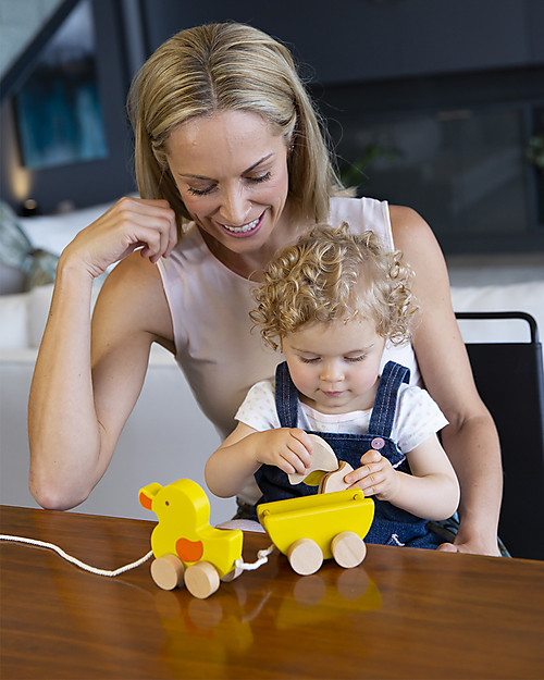 EverEarth Pull along Duck with Egg - Multi-benefits - Certified Wood Pull Toys