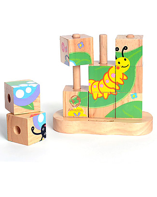 EverEarth Stucking Puzzle - From Caterpillar to Butterfly - High Quality FSC Certified Wood! Montessori Toys