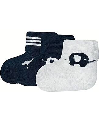 Ewers 3 Pack Socks Baby Elefant - Black/White - Organic Cotton GOTS Socks