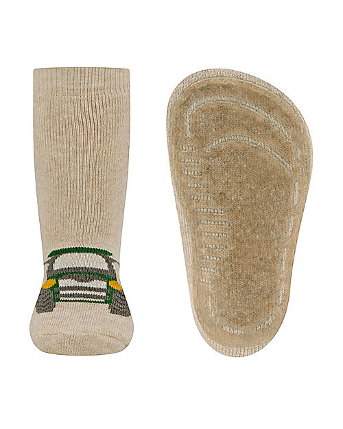 Ewers Anti-Slip Socks SoftStep Uni - Beige - Tractor - Organic Cotton GOTS Antislip Socks