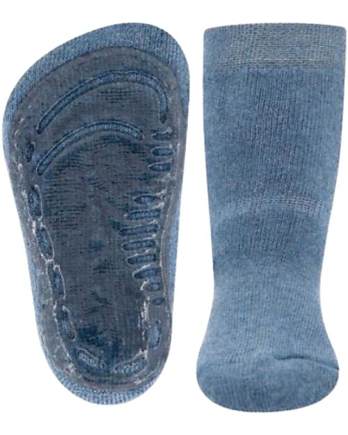 Ewers Anti-Slip Socks SoftStep Uni - Jeans Melange - Organic Cotton GOTS Antislip Socks