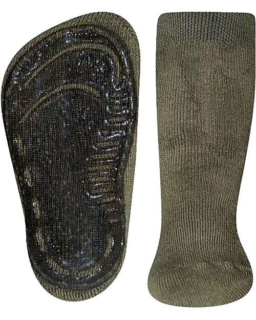 Ewers Anti-Slip Socks SoftStep Uni - Olive green - Organic Cotton GOTS Antislip Socks