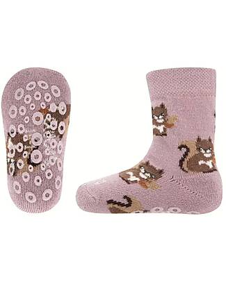 Ewers Anti-Slip Socks Squirrel - Dusty Mauve - Organic Cotton GOTS Antislip Socks