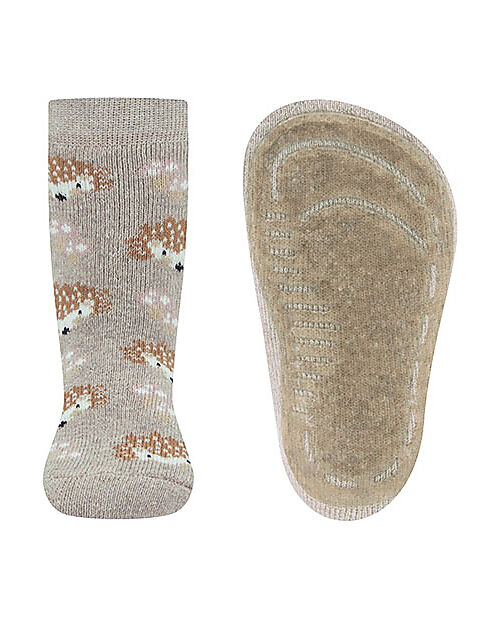 Ewers Non-Slip Socks - Hedgehog - Beige Melange - Cotton Antislip Socks