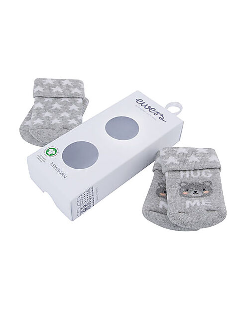 Ewers Set 2 Socks - Bear and Stars  - Grey  - Organic Cotton GOTS Socks
