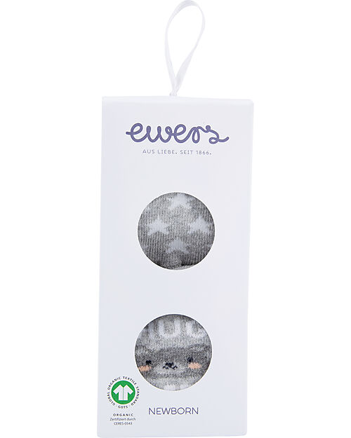 Ewers Set 2 Socks - Bear and Stars  - Grey  - Organic Cotton GOTS Socks