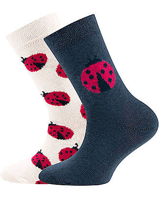 Ewers Set 2 Socks - Ladybirds - White/Dark Grey - Organic Cotton GOTS Socks