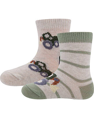 Ewers Set 2 Socks - Tractor - Beige/Green - Organic Cotton GOTS Socks