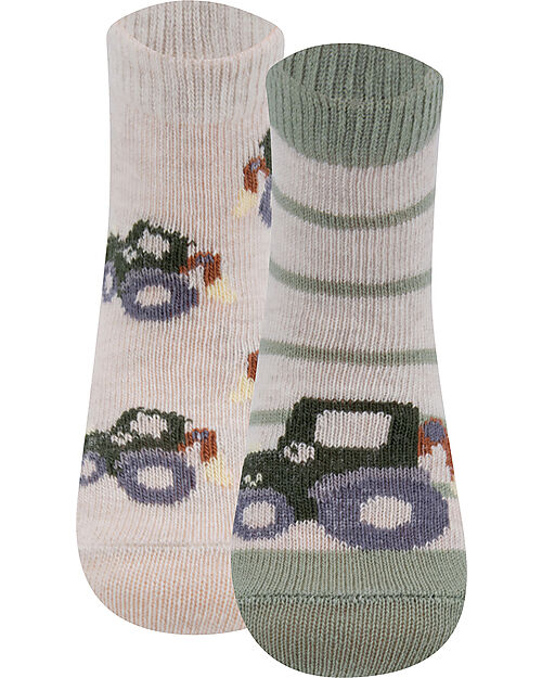Ewers Set 2 Socks - Tractor -  Beige/Green - Organic Cotton GOTS Socks