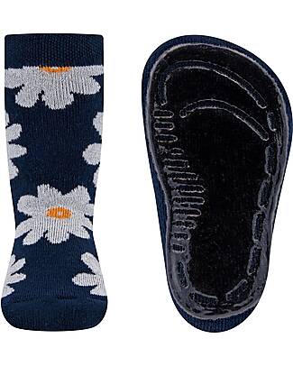 Ewers SoftStep Non-Slip Socks - Flowers - Cotton -  Navy Socks