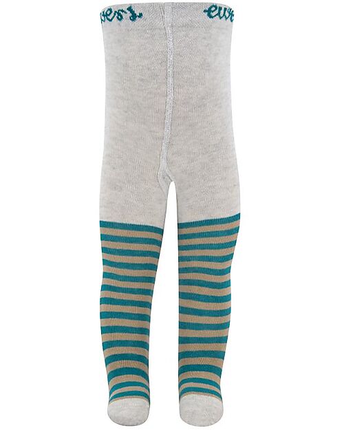 Ewers Tights in Elasticated Organic Cotton - Stripes with Snail - Grey  - GOST Certified Socks